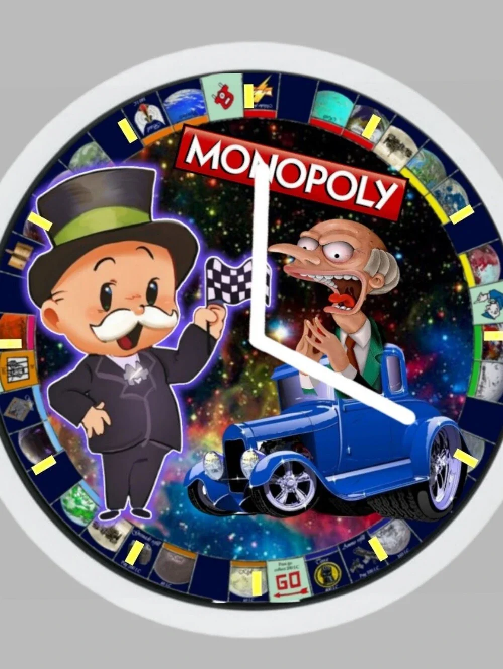 Monopoly Art Wall Clock - Blue Racecar Design